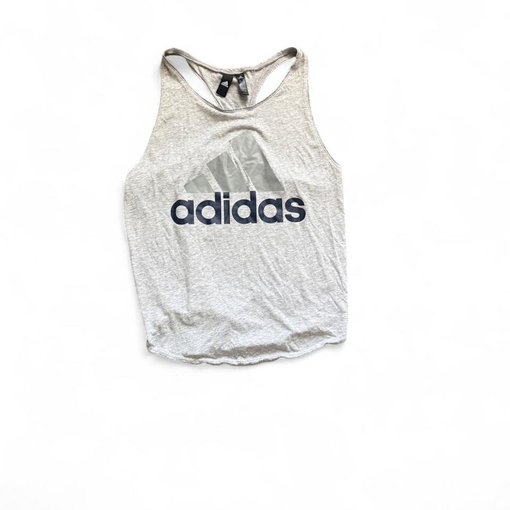 Adidas Women's Logo Racerback Tank Top Medium Gray Blue Athletic